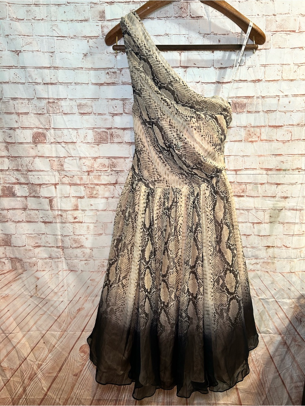 Tracy Reese One-Shoulder Python Print Silk Chiffon Cocktail Dress Homecoming - Picture 2 of 13